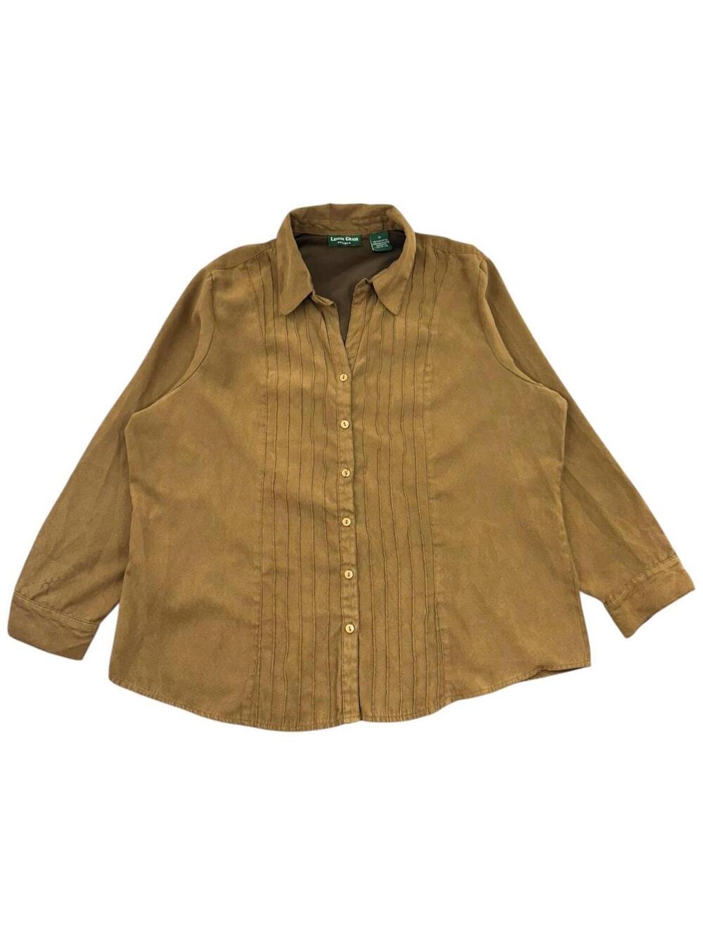 Vintage Lemon Grass Studio Faux Suede Pintuck Shirt